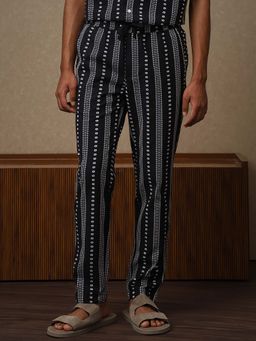 Mufti - Jet Black Printed Casual Trouser