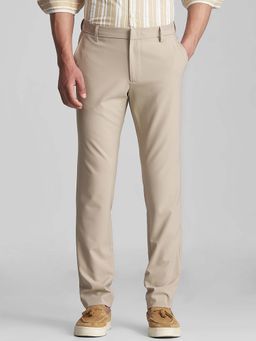 Mufti - Soft Oatmeal Beige Solid/Plain Formal Trouser
