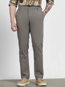 Mufti - Pale Stone Gray Solid/Plain Formal Trouser