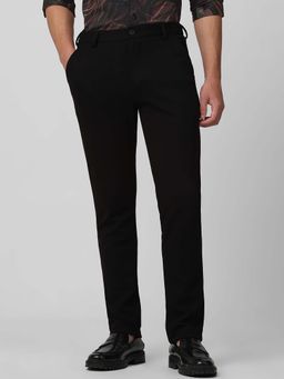 Mufti - Jet Black Textured Casual Trouser