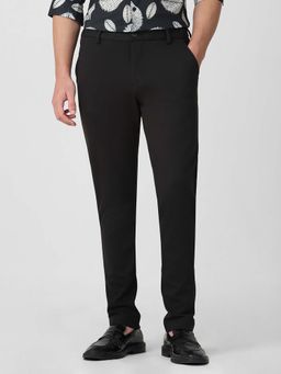 Mufti - Jet Black Textured Casual Trouser