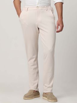 Mufti - Soft Oatmeal Beige Textured Casual Trouser