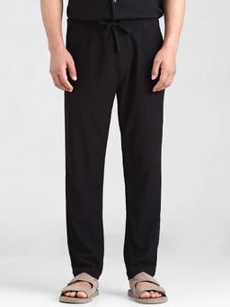 Mufti - Deep Jet Black Textured Casual Trouser