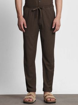 Mufti - Rich Earthy Brown Textured Casual Trouser