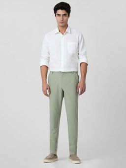 Mufti - Muted Sage Green Solid/Plain Formal Trouser