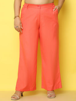 theRebelinme - Womens Coral Solid Linen Wide Leg Trouser