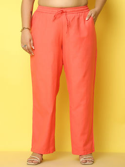 theRebelinme - Womens Coral Solid Linen Trouser