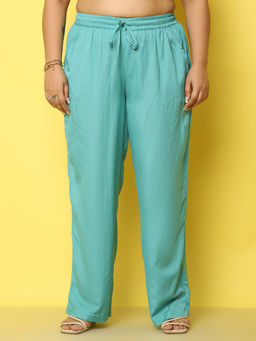 theRebelinme - Womens Teal Solid Linen Trouser