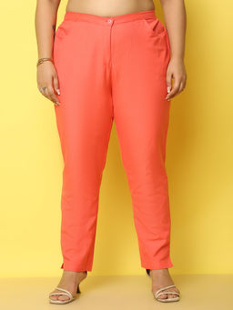 theRebelinme - Womens Coral Solid Smart Tapered Fit Trouser