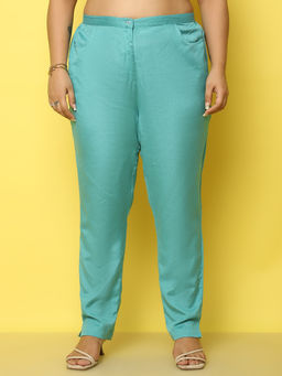 theRebelinme - Womens Teal Solid Smart Tapered Fit Trouser