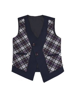 AJ Dezines - Kids Suiting Blend Checkered Waistcoat For Boys - Purple