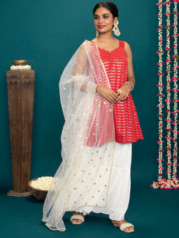 Gajra Gang - Shimmery Red Short Kurta With Sharara And Dupatta GGSKD19 (Set of 3)