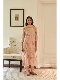 Vaayu - Pink Magnolia Applique Embroidered Kurta with Pant and Dupatta