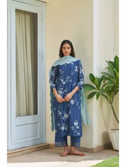 Vaayu - Ocean Blue Applique Kurta with Pant and Dupatta