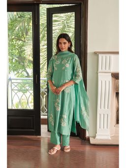 Vaayu - Green Mint Applique Embroidered Kurta with Pant and Dupatta