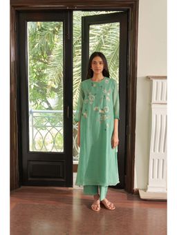 Vaayu - Green Mint Applique Kurta with Pant