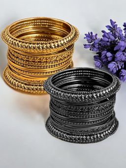 OOMPH - Antique Gold And Oxidised Black Bangles (Pack of 32) (2.6)