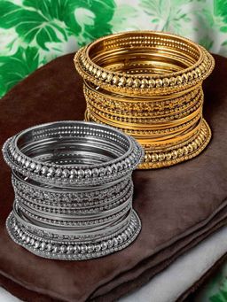 OOMPH - Antique Gold And Oxidised Silver Bangles (Pack of 32) (2.6)