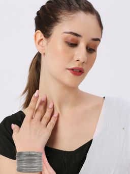 OOMPH - Silver Oxidised Shimmer Bangles (Pack of 24) (2.6)