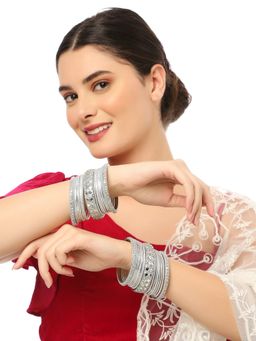OOMPH - Silver Bridal Chuda Bangles Mirror Work (Pack of 30) (2.6)
