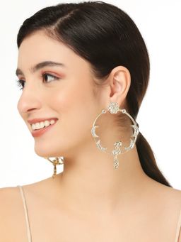 OOMPH - Kundan Large Indo-Western Drop Earrings - Peacock Design