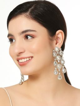 OOMPH - Crystal Studded Fashion Chandelier Long Drop Earrings