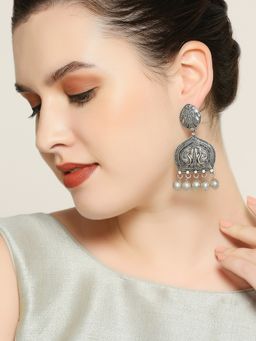 OOMPH - Oxidised Silver Peacock Design Ethnic Drop Earrings