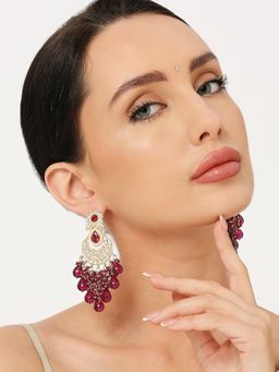 OOMPH - Maroon Beads And Kundan Ethnic Drop Earrings
