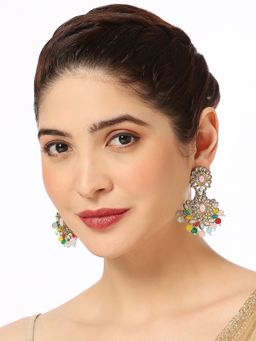 OOMPH - Mehndi Drop Earrings - Multicolor Stones And Kundan