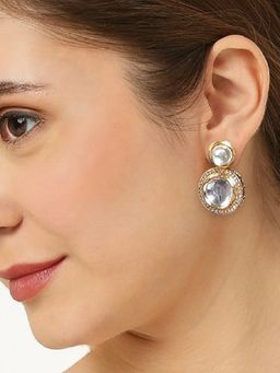 OOMPH - Gold Tone Jadau Kundan Round Shape Ethnic Drop Earrings