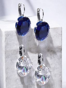 OOMPH - Silver Tone White Cubic Zirconia Fashion Drop Earrings (Pack of 2)