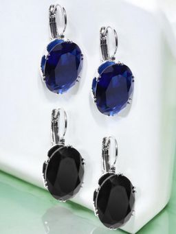 OOMPH - Black And Blue Oval Large Crown Cubic Zirconia Drop Earrings (Pack of 2)