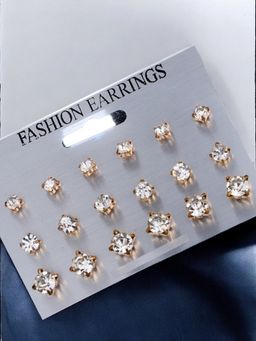 OOMPH - Cubic Zirconia Solitaire Minimal Ear Fashion Stud Earrings (Pack of 9)