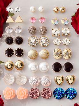 OOMPH - Crystal And Pearl Delicate Small Ear Stud Earrings (Pack of 24)