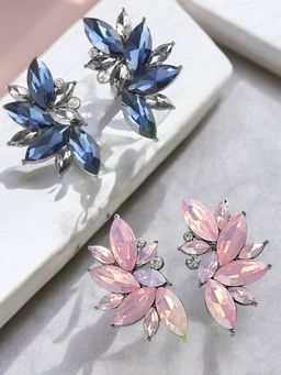 OOMPH - Pink And Blue Large Floral Crystal Fashion Drop Earrings (Pack of 2)