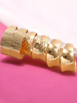 OOMPH - Chunky Retro Textured Gold Tone Party-Wear Hoop Earrings (Pack of 3)