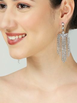 OOMPH - White Crystal Long Drop Earrings