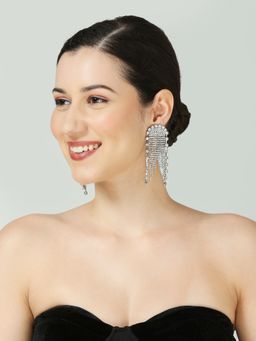 OOMPH - White Crystal Long Drop Earrings