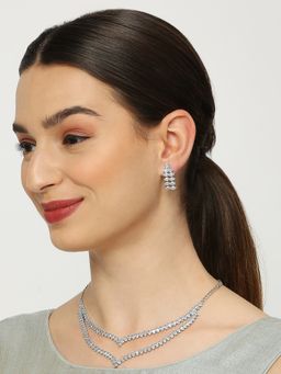 OOMPH - Silver Tone Multi Layer American Diamond Cz Necklace Set