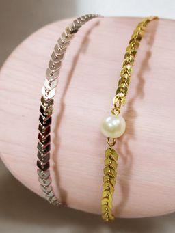 OOMPH - Gold And Silver Tone With Pearl Delicate Choker Necklaces (Pack of 2)