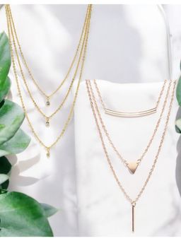 OOMPH - Multi-Strand Multi Layered Gold Tone Charm Crystal Fashion Necklaces (Pack of 2)