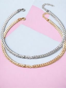 OOMPH - Gold And Silver Tone Delicate Choker Necklaces (Pack of 2)