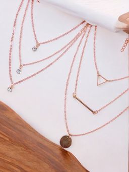 OOMPH - Gold Tone White Metal Multi Layered Crystal Delicate Fashion Necklaces (Pack of 2)