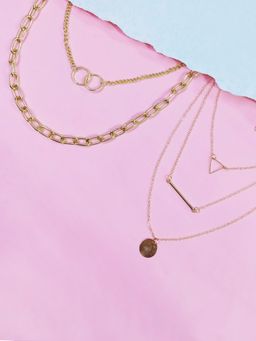 OOMPH - Gold Link Chain Multi Layered Multi Strand Necklaces (Pack of 2)