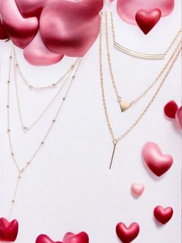 OOMPH - Gold Tone Multi Layered Multi-Strand Charm Crystal Fashion Necklaces (Pack of 2)