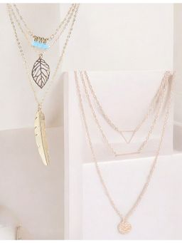 OOMPH - Gold Tone Multi Layered Multi-Strand Fashion Necklaces (Pack of 2)