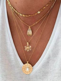 OOMPH - Gold Tone Multi Layer Multi Stranded Coin Medallion Link Chain Necklace