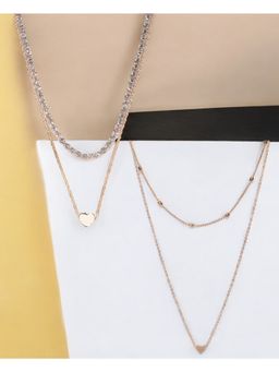 OOMPH - Gold Tone Crystal Heart Multi Layered Multi-Strand Fashion Necklaces (Pack of 2)