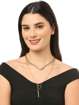 OOMPH - Gold Snake Chain And Lariat Fashion Necklaces (Pack of 2)