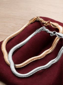 OOMPH - Gold And Silver Tone Delicate Snake Chain Choker Necklaces (Pack of 2)